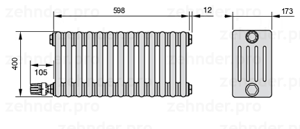 Схема (чертеж) Радиатор Zehnder Charleston 5040/13 №V004 Белый глянцевый RAL 9016